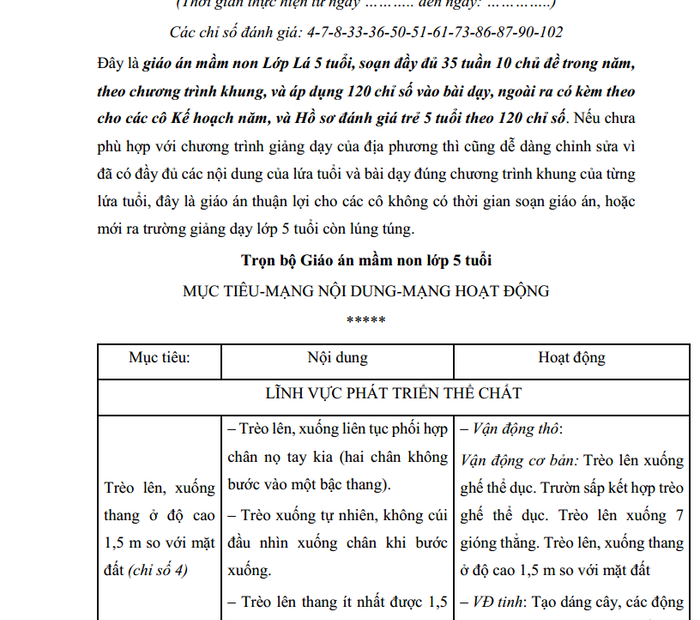 Trọn Bộ Giáo Án Mầm Non Lớp Lá 5-6 Tuổi | Hanyny