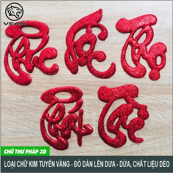 Chữ Thư Pháp Nổi 3D, Loại Kim Tuyến Vàng - Đỏ (Phúc, Lộc, Thọ, Phát, Tài),  Chất Liệu Mềm - Dẻo, Dán Lên Dưa - Dừa | Shopee Việt Nam