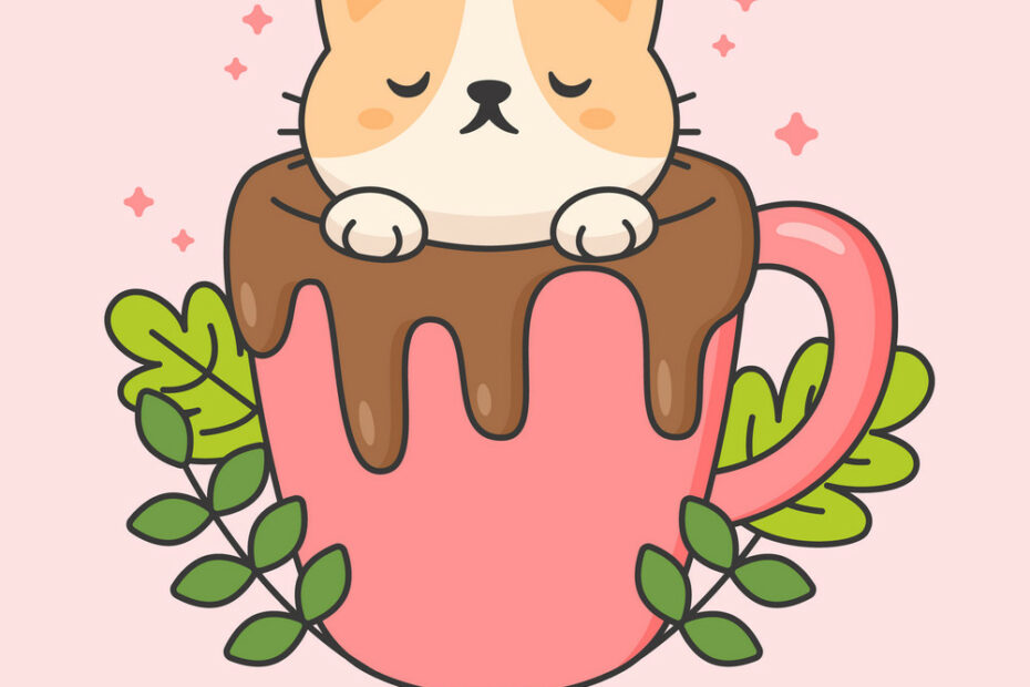 Cute Cat In A Cup Chocolate Royalty Free Vector Image