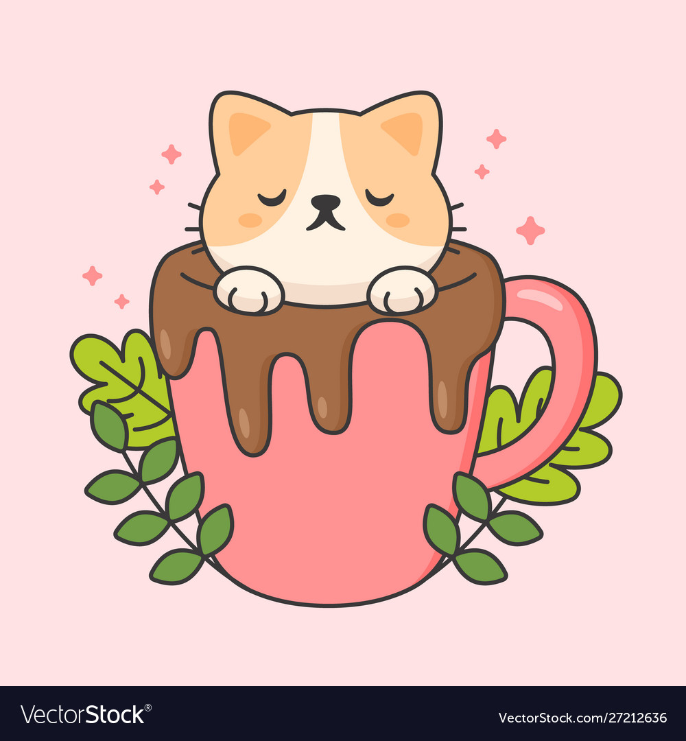Cute Cat In A Cup Chocolate Royalty Free Vector Image