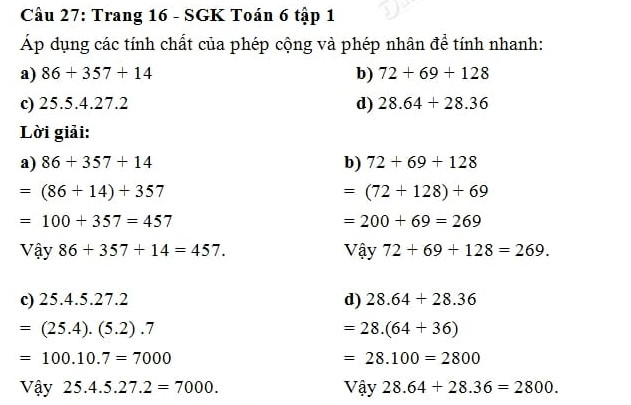 Giải Toán Lớp 6 Tập 1 Trang 16, 17, 19, 20 Phép Cộng Và Phép Nhân Ngắn