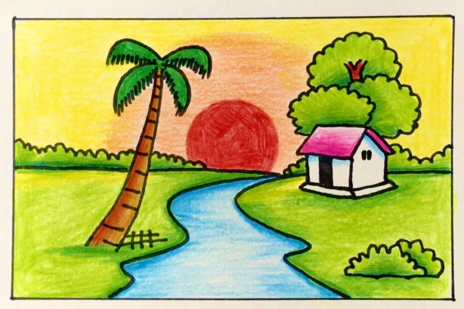 Vẽ Tranh Đề Tài Phong Cảnh Bình Minh Đơn Giản Mà Đẹp | How To Draw Sunrise  Scenery - Youtube