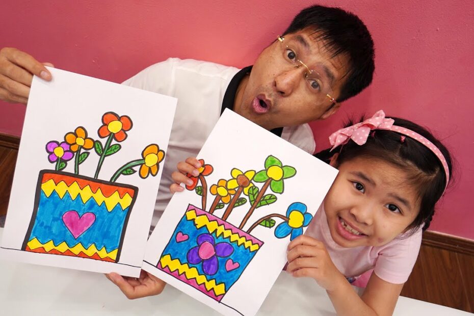 Bé Bún Hướng Dẫn Bố Vẽ Chậu Hoa - Drawing Flower - Youtube