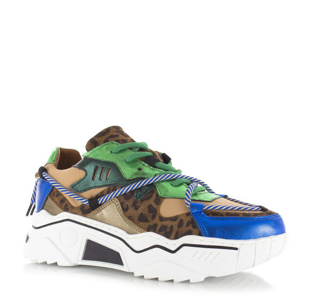 Dwrs Label Jupiter Leopard Green/Blue Lage Sneakers Dames