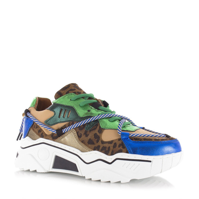 Dwrs Label Jupiter Leopard Green/Blue Lage Sneakers Dames