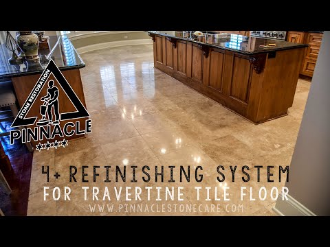 TRAVERTINE TILE FLOOR RESTORATION (stripping, honing, polishing, grout cleaning, hole filling)