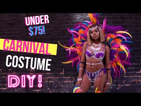 UNDER $75? HOW I MADE A CARNIVAL COSTUME FROM CARDBOARD, GEMS, AND FEATHERS! (NO SEW)