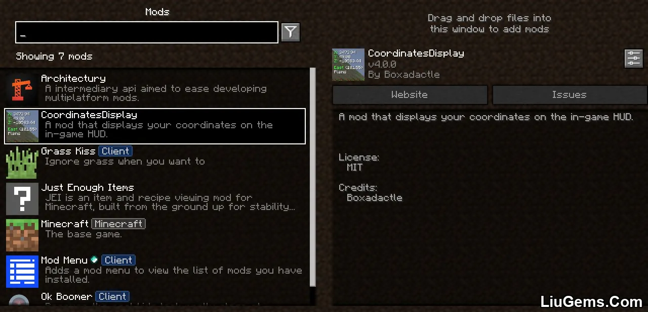 Coordinates Display Mod Screenshots 1 Coordinates Display Mod Screenshots 1